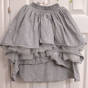 Nununu Tiered High/Low Tulle Skirt Gray Jersey & White Tulle